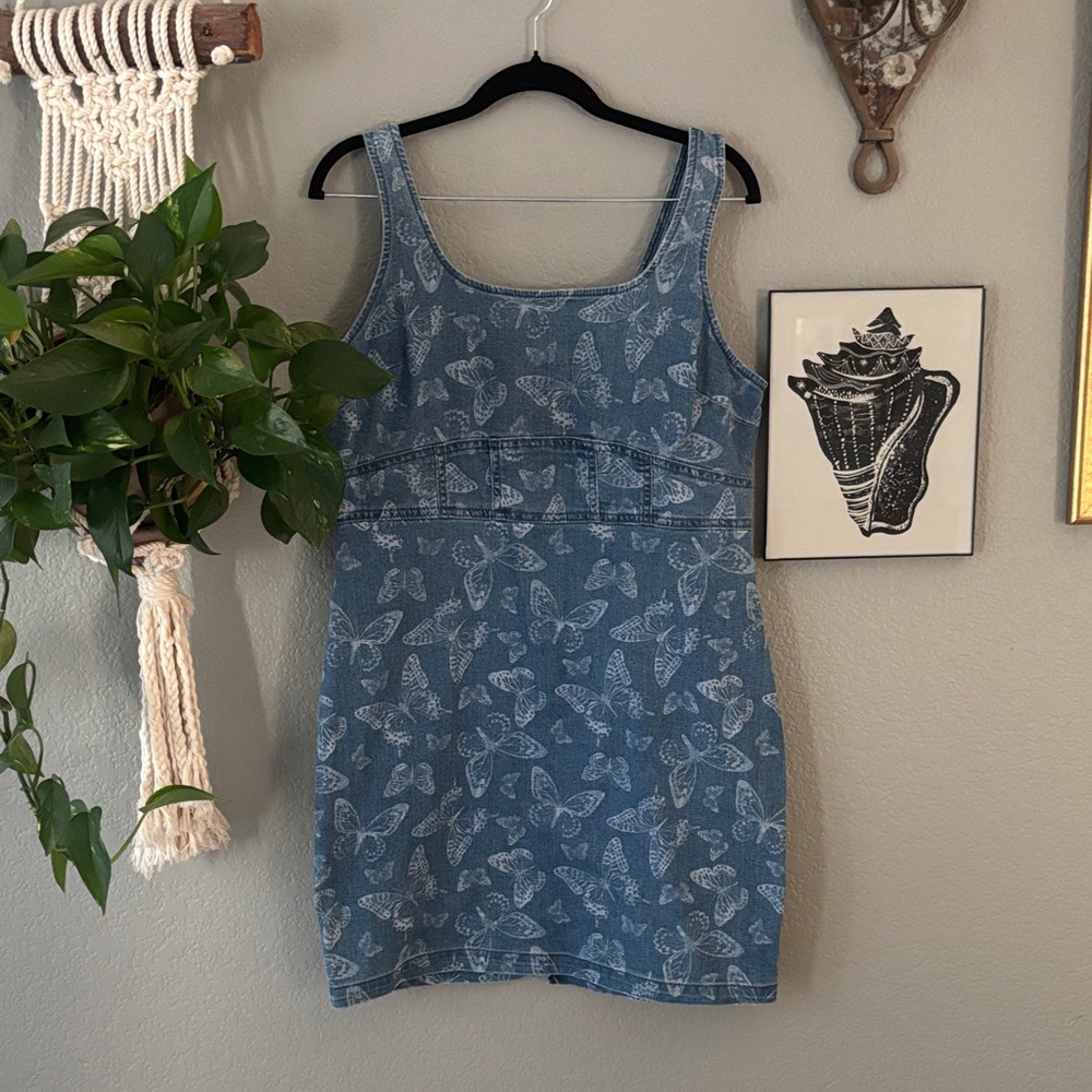 Denim Blue Butterfly Print Dress